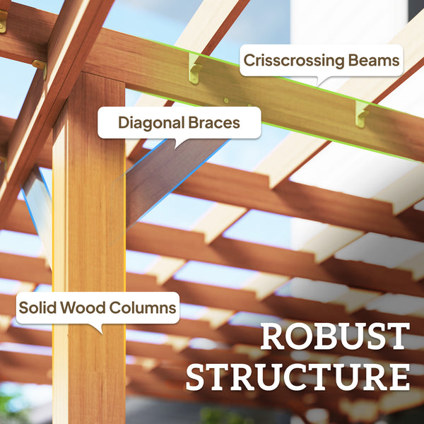 3.6 x 3.6m Graden Pergola Kit, Wooden Pergola Gazebo Grape Trellis with Stable Structure for Climbing Vines Flowers, Dark Brown