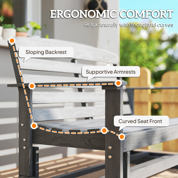 2-Person Outdoor Glider Bench Patio Double Swing Rocking Chair Loveseat w/ Slatted HDPE Frame for Backyard Garden Porch, Distressed Gray