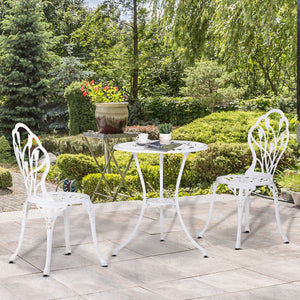 3 Piece Patio Bistro Set for 2, Outdoor Aluminium Garden Table and Chairs with Umbrella Hole for Balcony, White
