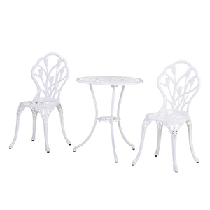 3 Piece Patio Bistro Set for 2, Outdoor Aluminium Garden Table and Chairs with Umbrella Hole for Balcony, White