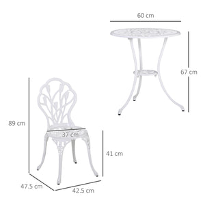 3 Piece Patio Bistro Set for 2, Outdoor Aluminium Garden Table and Chairs with Umbrella Hole for Balcony, White