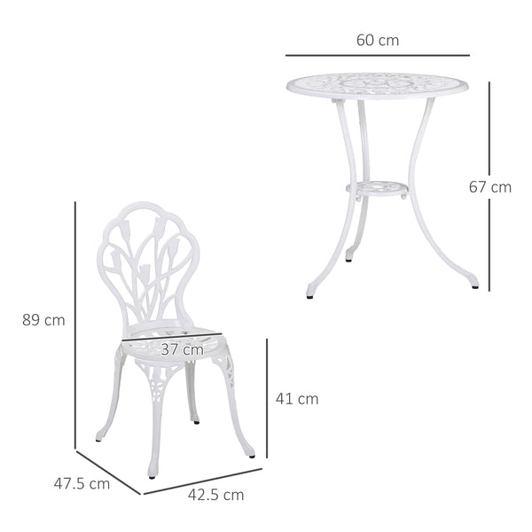 3 Piece Patio Bistro Set for 2, Outdoor Aluminium Garden Table and Chairs with Umbrella Hole for Balcony, White
