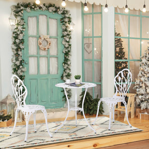 3 Piece Patio Bistro Set for 2, Outdoor Aluminium Garden Table and Chairs with Umbrella Hole for Balcony, White