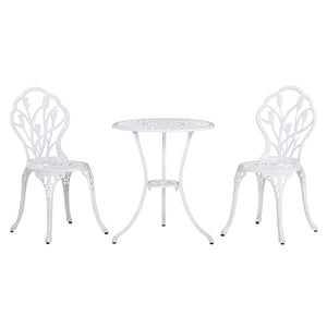3 Piece Patio Bistro Set for 2, Outdoor Aluminium Garden Table and Chairs with Umbrella Hole for Balcony, White