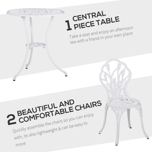 3 Piece Patio Bistro Set for 2, Outdoor Aluminium Garden Table and Chairs with Umbrella Hole for Balcony, White