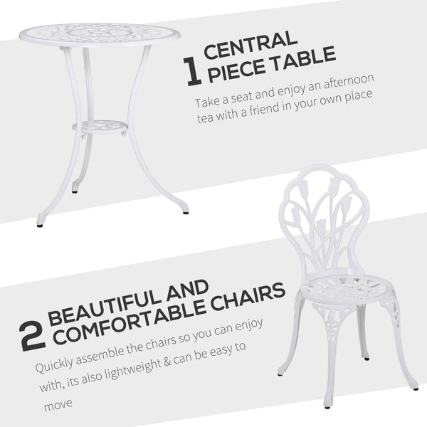 3 Piece Patio Bistro Set for 2, Outdoor Aluminium Garden Table and Chairs with Umbrella Hole for Balcony, White