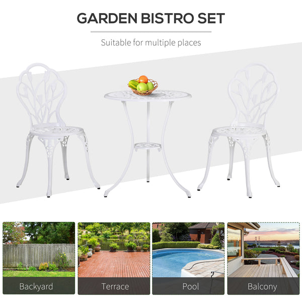 3 Piece Patio Bistro Set for 2, Outdoor Aluminium Garden Table and Chairs with Umbrella Hole for Balcony, White