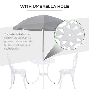 3 Piece Patio Bistro Set for 2, Outdoor Aluminium Garden Table and Chairs with Umbrella Hole for Balcony, White