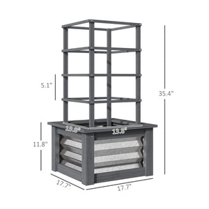 Outsunny Raised Garden Bed with Trellis, Wooden Planter Box with Galvanized Steel Sides, Raised Flower Bed for Climbing Plants, Flowers, Fruits and Vegetables, Gray