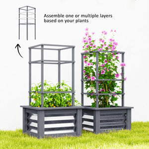 Outsunny Raised Garden Bed with Trellis, Wooden Planter Box with Galvanized Steel Sides, Raised Flower Bed for Climbing Plants, Flowers, Fruits and Vegetables, Gray