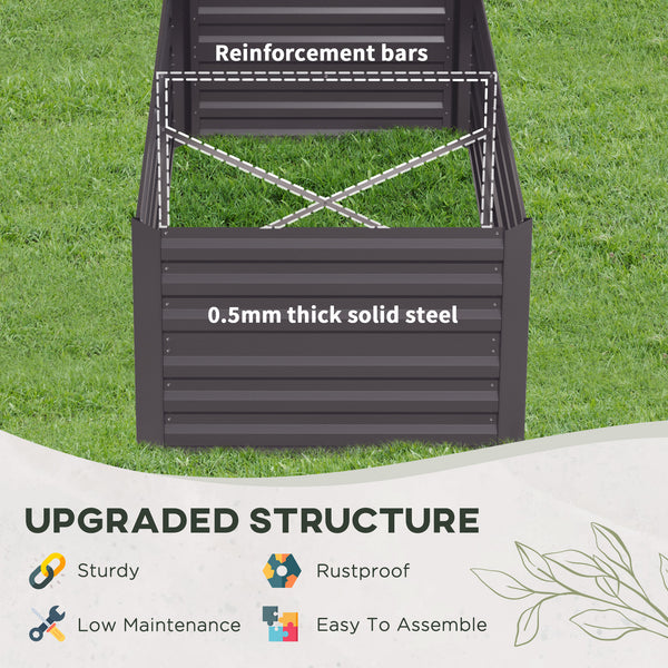 Outsunny Galvanized Raised Garden Bed Kit with Reinforcing Bars, Large and Tall Metal Planter Box for Vegetables, Flowers and Herbs, 6' x 3' x 2', Dark Gray