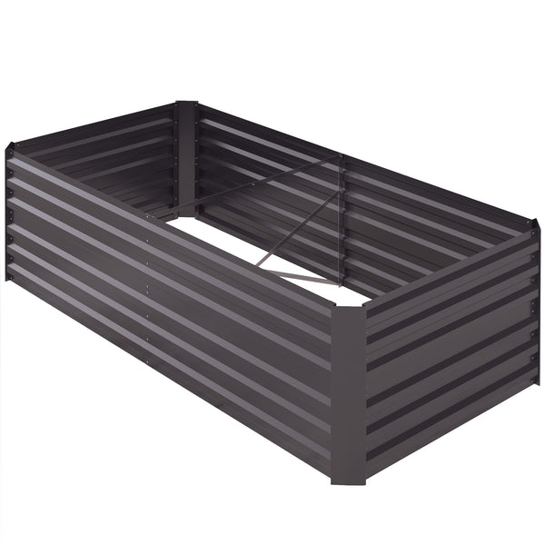 Outsunny Galvanized Raised Garden Bed Kit with Reinforcing Bars, Large and Tall Metal Planter Box for Vegetables, Flowers and Herbs, 6' x 3' x 2', Dark Gray