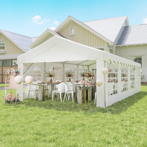 13'x26' Heavy Duty Large Party Tent & Carport with Removable Sidewalls, Windows, Portable Garage Canopy Tent, Sun Shade Shelter for Parties Wedding Outdoor Events, White