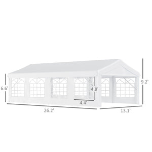 Outsunny 13' x 26' Heavy Duty Party Tent & Carport with Removable Sidewalls and Double Doors, Large Canopy Tent, Sun Shade Shelter, for Parties, Wedding, Outdoor Events, BBQ, White