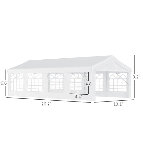 Outsunny 13' x 26' Heavy Duty Party Tent & Carport with Removable Sidewalls and Double Doors, Large Canopy Tent, Sun Shade Shelter, for Parties, Wedding, Outdoor Events, BBQ, White