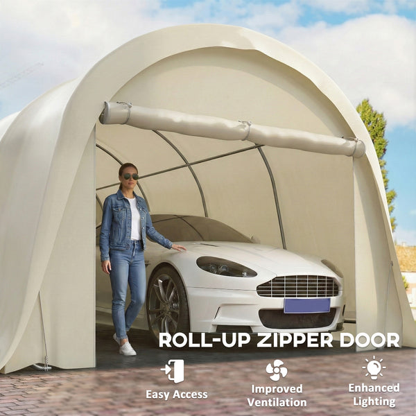 12' x 23.6' Heavy Duty Carport, Portable Garage Car Canopy Tent with UPF50+ Sun Protection, Galvanized Frame, Large Roll-Up Door for Cars, Trucks, Boats, Motorcycle, Bike, Beige