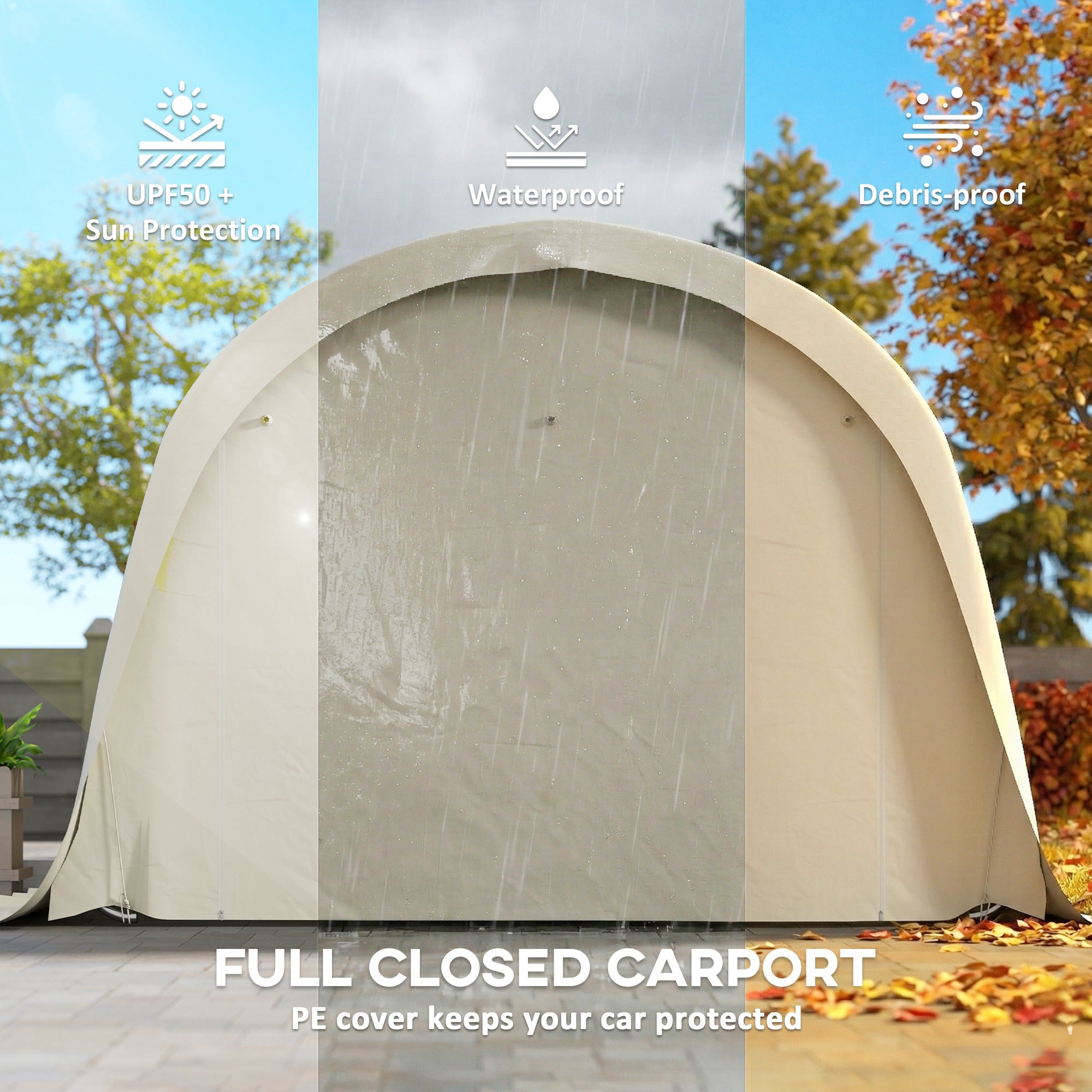 Outsunny 12' x 23.6' Heavy Duty Carport, UPF50+ Portable Garage Car Canopy Tent with Galvanized Frame, Large Door, Beige