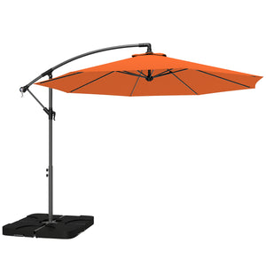 3 m Cantilever Parasol with Umbrella Weights, Cross Base, Offset Outdoor Umbrella with Protective Cover, Crank Handle, Hanging Sun Shade, Orange