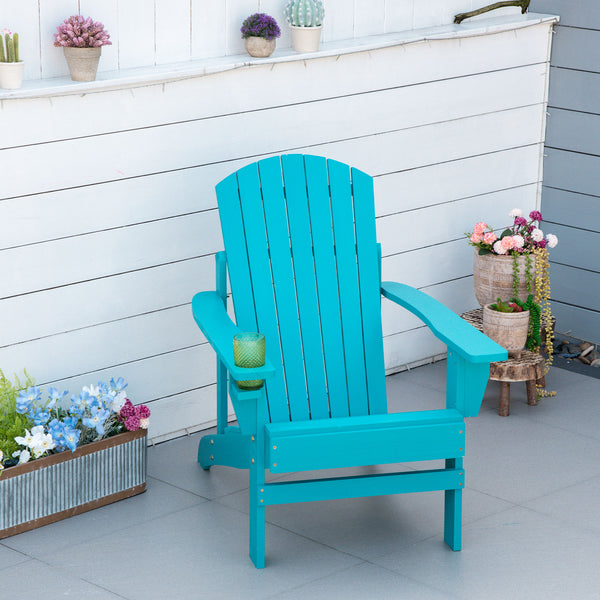 Outsunny Wooden Adirondack Chair, Outdoor Patio Lawn Chair with Cup Holder, Weather Resistant Lawn Furniture, Classic Lounge for Deck, Garden, Backyard, Fire Pit, Sky Blue