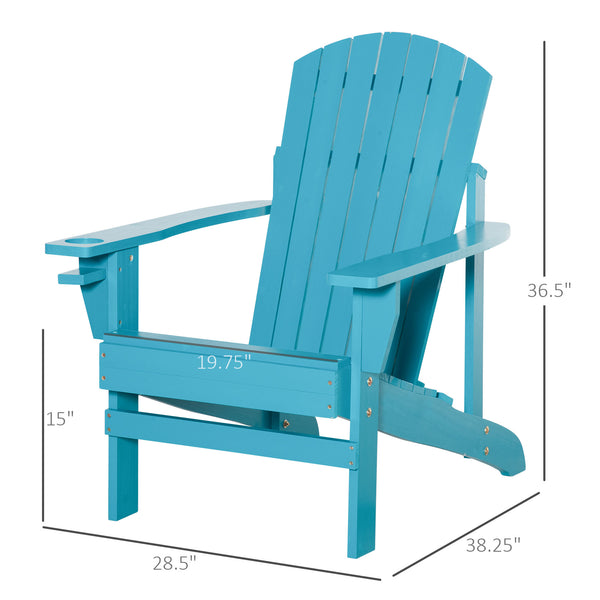 Outsunny Wooden Adirondack Chair, Outdoor Patio Lawn Chair with Cup Holder, Weather Resistant Lawn Furniture, Classic Lounge for Deck, Garden, Backyard, Fire Pit, Sky Blue