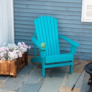 Outsunny Wooden Adirondack Chair, Outdoor Patio Lawn Chair with Cup Holder, Weather Resistant Lawn Furniture, Classic Lounge for Deck, Garden, Backyard, Fire Pit, Sky Blue