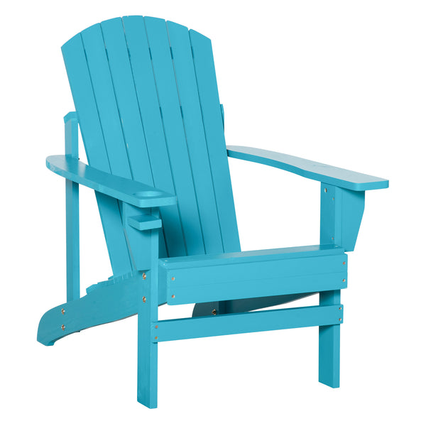 Outsunny Wooden Adirondack Chair, Outdoor Patio Lawn Chair with Cup Holder, Weather Resistant Lawn Furniture, Classic Lounge for Deck, Garden, Backyard, Fire Pit, Sky Blue