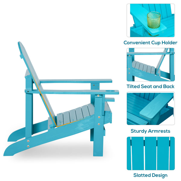 Outsunny Wooden Adirondack Chair, Outdoor Patio Lawn Chair with Cup Holder, Weather Resistant Lawn Furniture, Classic Lounge for Deck, Garden, Backyard, Fire Pit, Sky Blue