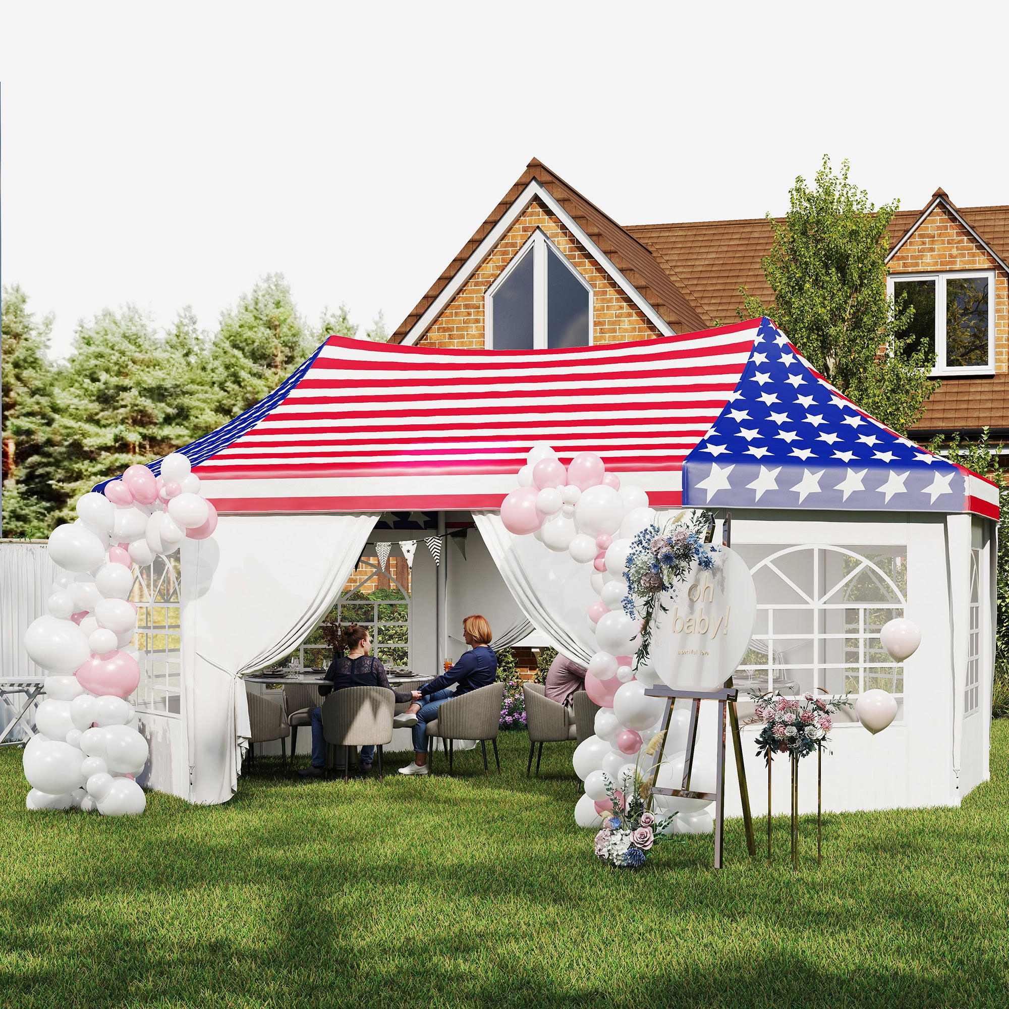 22.3' x 16.4' Party Tent with Sidewalls, American Flag