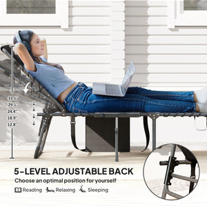 Folding Chaise Lounge Chair Outdoor Tanning Chair with Side Table, 5-Level Adjustable Beach Lounge Chair with Headrest, Side Pocket for Patio, Backyard, Beach, Poolside, Black