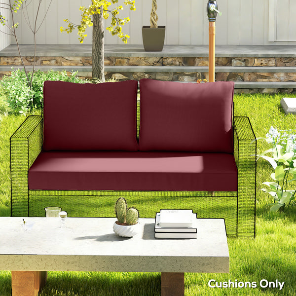 2 Seater Outdoor Seat Cushions with Backrest, Loveseat Double Sofa Outdoor Furniture Cushions, Fade-Resistant Replacement Patio Cushions for Indoor and Outdoor, Wine Red