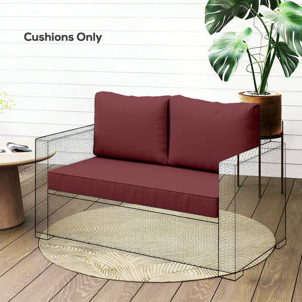 2 Seater Outdoor Seat Cushions with Backrest, Loveseat Double Sofa Outdoor Furniture Cushions, Fade-Resistant Replacement Patio Cushions for Indoor and Outdoor, Wine Red