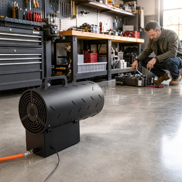 15 kW/51000 BTU Industrial Propane Space Heater, Portable Forced Air Gas Fan Outdoor Patio Heater with Piezo Ignition, Overheat Protection, IPX4, Hot Air Blower for Workshop, Garage, Black