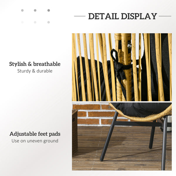Garden Egg Chair with 14cm Thick Seat Cushion, PE Rattan Leisure Chair with Comfortable Headrest, Adjustable Feet, Steel Frame, Sand