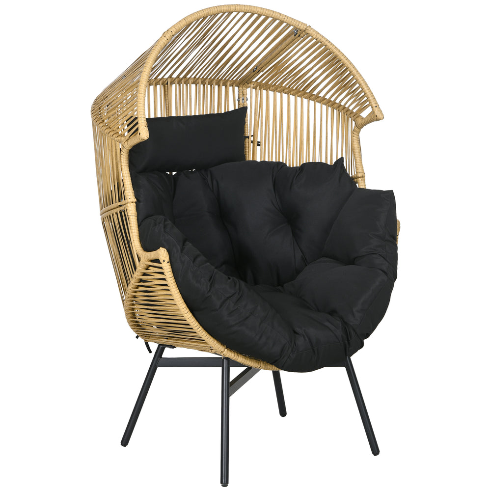 Garden Egg Chair with 14cm Thick Seat Cushion, PE Rattan Leisure Chair with Comfortable Headrest, Adjustable Feet, Steel Frame, Sand