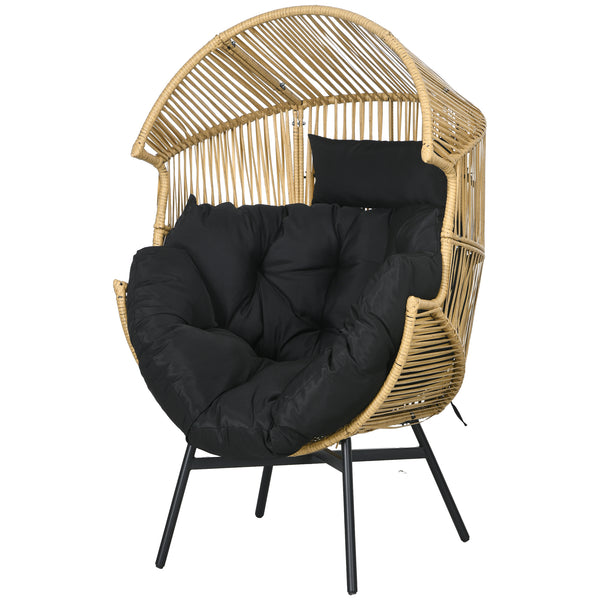 Garden Egg Chair with 14cm Thick Seat Cushion, PE Rattan Leisure Chair with Comfortable Headrest, Adjustable Feet, Steel Frame, Sand