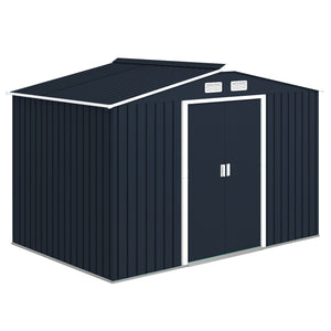 9' x 6' Garden Storage Shed with Foundation Kit, Metal Tool Storage House with Double Doors for Outdoor Patio Yard, Dark Grey