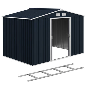 9' x 6' Garden Storage Shed with Foundation Kit, Metal Tool Storage House with Double Doors for Outdoor Patio Yard, Dark Grey