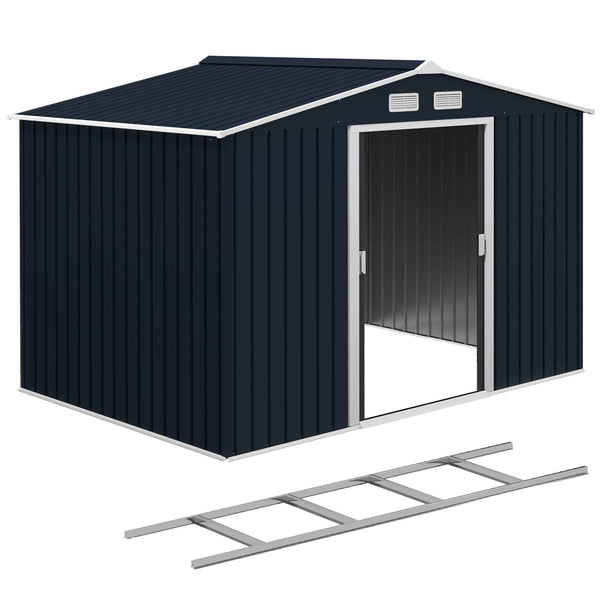9' x 6' Garden Storage Shed with Foundation Kit, Metal Tool Storage House with Double Doors for Outdoor Patio Yard, Dark Grey