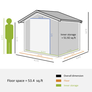 Outsunny 9' x 6' Outdoor Storage Shed, Garden Tool Metal Shed with Foundation Kit, Double Lockable Door, Air Vents and Sloping Roof, for Backyard, Patio, Lawn, Dark Gray