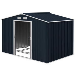 9' x 6' Garden Storage Shed with Foundation Kit, Metal Tool Storage House with Double Doors for Outdoor Patio Yard, Dark Grey