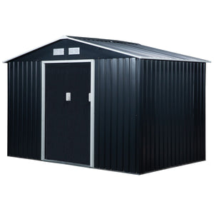 Outsunny 9' x 6' Outdoor Storage Shed, Garden Tool Metal Shed with Foundation Kit, Double Lockable Door, Air Vents and Sloping Roof, for Backyard, Patio, Lawn, Dark Gray