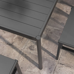 6 Seater Garden Dining Set, Aluminium Top Table with Umbrella Hole, Texteline Chairs, Outdoor Table and Chairs, Dark Grey