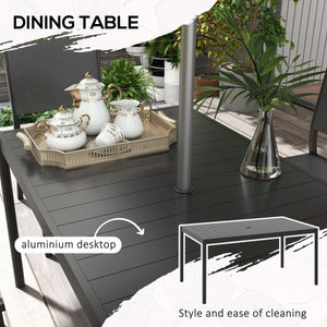 6 Seater Garden Dining Set, Aluminium Top Table with Umbrella Hole, Texteline Chairs, Outdoor Table and Chairs, Dark Grey