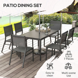 6 Seater Garden Dining Set, Aluminium Top Table with Umbrella Hole, Texteline Chairs, Outdoor Table and Chairs, Dark Grey