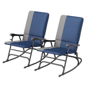 Folding Outdoor Rocking Chairs Set of 2, Oversized Outdoor Rocking Camping Chair with 400 lbs. Capacity, Wide Seat, Padded High Back for Patio, Porch, Garden, Dark Blue