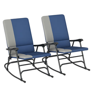 Folding Outdoor Rocking Chairs Set of 2, Oversized Outdoor Rocking Camping Chair with 400 lbs. Capacity, Wide Seat, Padded High Back for Patio, Porch, Garden, Dark Blue