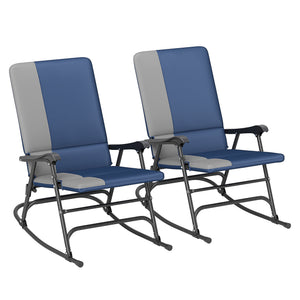 Folding Outdoor Rocking Chairs Set of 2, Oversized Outdoor Rocking Camping Chair with 400 lbs. Capacity, Wide Seat, Padded High Back for Patio, Porch, Garden, Dark Blue