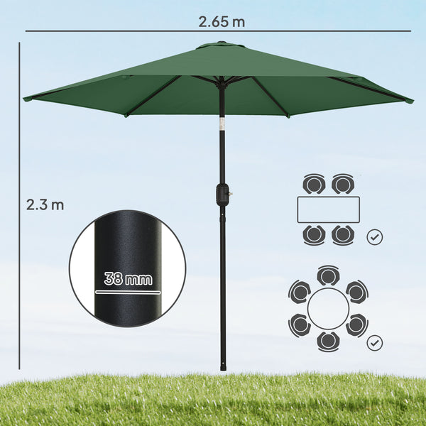 2.6 m Garden Parasol Umbrella with Aluminium Pole, Outdoor Table Market Patio Umbrella Sun Shade with Tilt and Crank, Vent, Dark Green