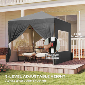8.2 x 8.2 ft Pop Up Canopy Tent with 4 Sidewalls, UPF 50+ Easy Setup Outdoor Instant Canopy Portable Shelter with 4 Sandbags, Carry Bag, Adjustable Height, Dark Grey