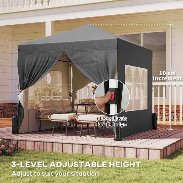 8.2 x 8.2 ft Pop Up Canopy Tent with 4 Sidewalls, UPF 50+ Easy Setup Outdoor Instant Canopy Portable Shelter with 4 Sandbags, Carry Bag, Adjustable Height, Dark Grey